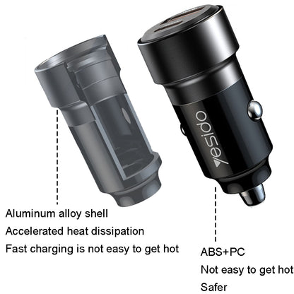 Yesido Y55 60W Dual Fast Car Charger – USB-A + Type-C PD Ports with Dual Type-C Cable