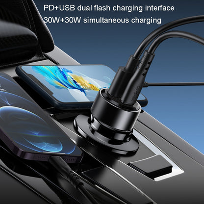 Yesido Y54 60W Dual Fast Car Charger – USB-A + Type-C PD Ports with 20W Lightning Cable