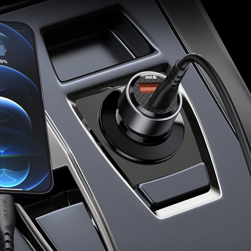 Yesido Y55 60W Dual Fast Car Charger – USB-A + Type-C PD Ports with Dual Type-C Cable