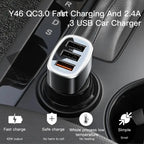 Yesido Y46 42W Fast Car Charger – Triple USB Ports with QC 3.0 18W Support