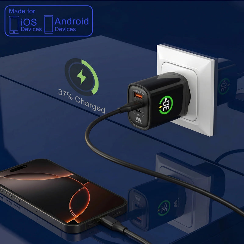 Majentik MC-017 25W Travel Fast Charger – Compact Wall Adapter Supporting PD & QC