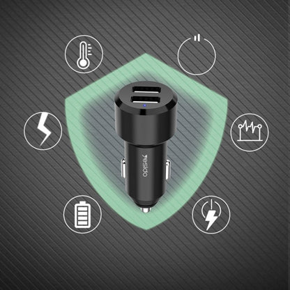 Yesido Y34 Compact Car Charger – Dual USB Ports 2.4A with Aluminum Alloy Shell