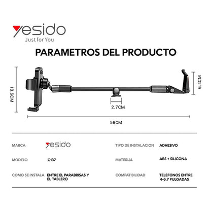Yesido C137 Flexible 50cm Long Arm Car Phone Holder for Windshield and Dashboard