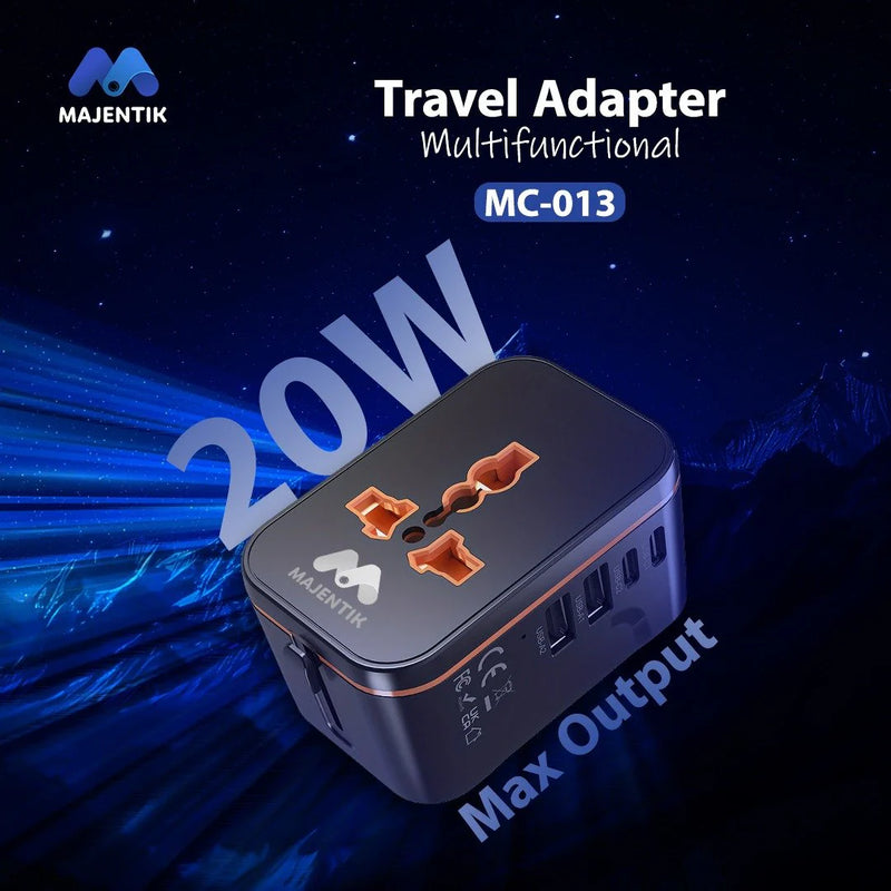 Majentik MC-013 Universal Travel Adapter – 5-Port Fast Charging Adapter with Universal AC Socket