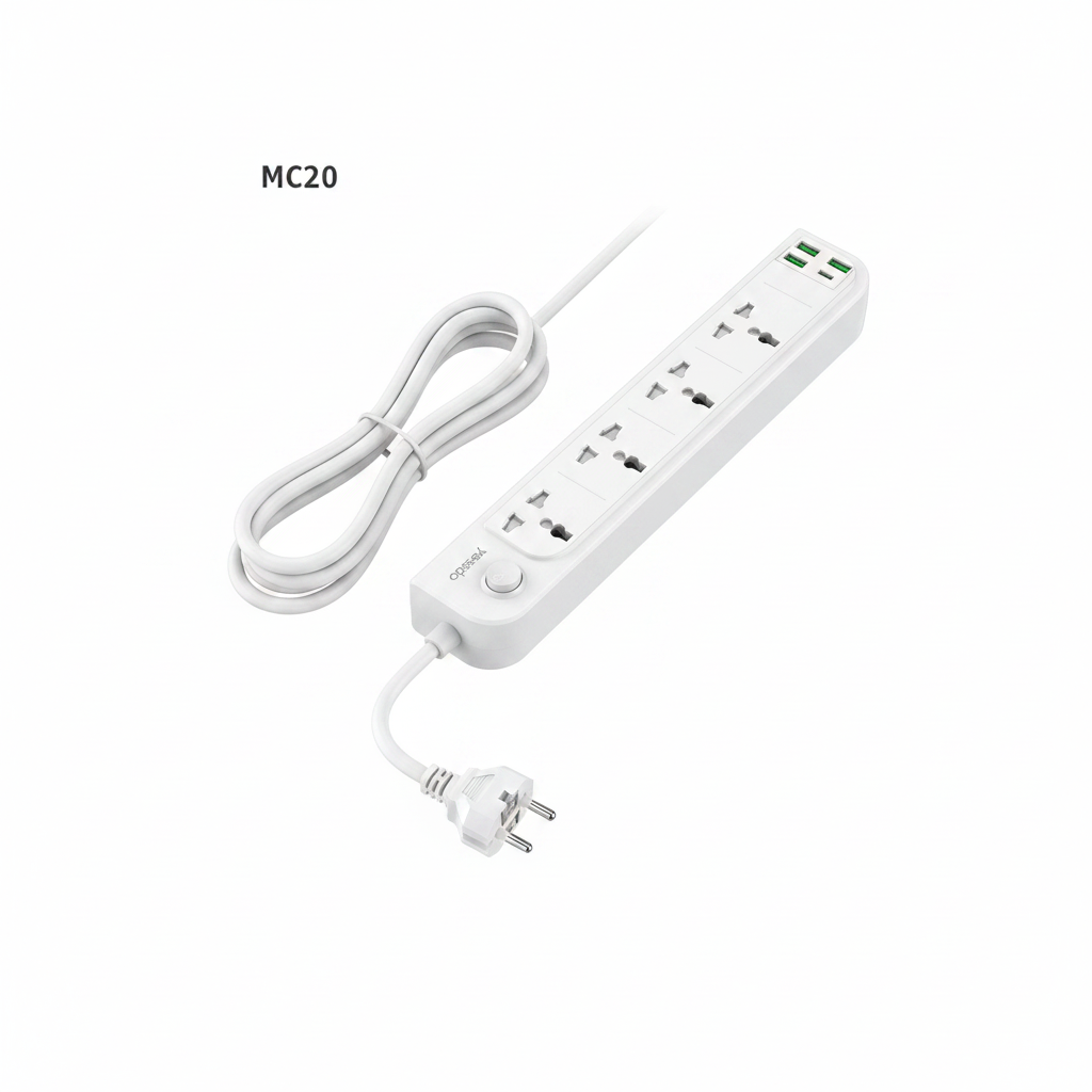 مشترك الكهرباء الذكي Yesido MC20 بقوة 3250 واط - 4 مقابس كهربائية و4 منافذ شحن بطول 2 متر