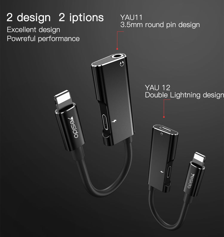 Yesido YAU11 2-in-1 Lightning & 3.5mm Audio Adapter