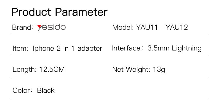 Yesido YAU11 2-in-1 Lightning & 3.5mm Audio Adapter