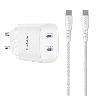 Yesido YC109 45W Dual USB-C PD Fast Wall Charger – Dual Port with Type-C to Type-C Cable