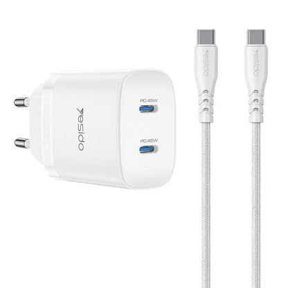 Yesido YC109 45W Dual USB-C PD Fast Wall Charger – Dual Port with Type-C to Type-C Cable