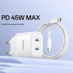 Yesido YC108 35W Dual Port Fast Wall Charger – 35W PD + 18W USB-A with Type-C to Type-C Cable