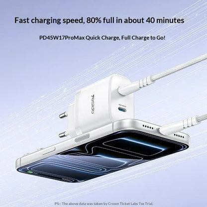 Yesido YC109 45W Dual USB-C PD Fast Wall Charger – Dual Port with Type-C to Type-C Cable