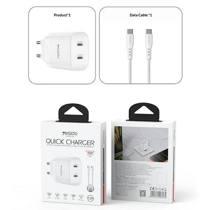 Yesido YC109 45W Dual USB-C PD Fast Wall Charger – Dual Port with Type-C to Type-C Cable