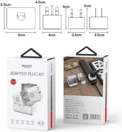 Yesido MC25 Universal Travel Adapter Kit – All-in-One Converter for CN, US, EU, and UK Plugs