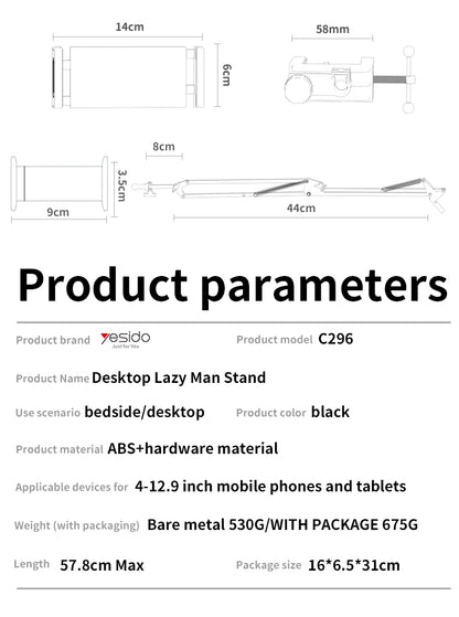 Yesido C296 Aluminum Desktop Stand - Ultra Support for Phones & Tablets