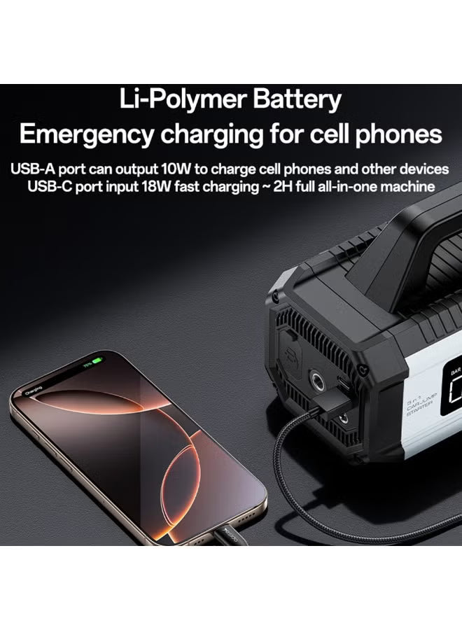 Yesido VC13 5-in-1 Professional Jump Starter & Tire Inflator – 150PSI High Pressure & 10000mAh Power Bank