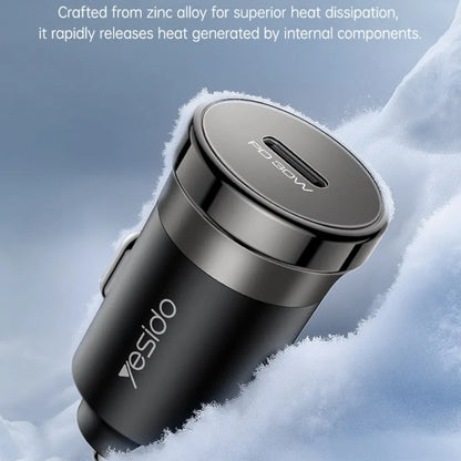 Yesido Y74 30W Fast Car Charger – High-Performance Type-C PD Port (Zinc Alloy Design)