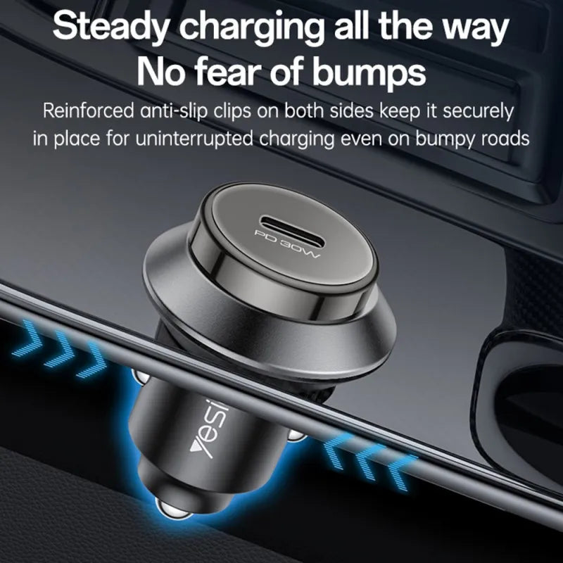 Yesido Y74 30W Fast Car Charger – High-Performance Type-C PD Port (Zinc Alloy Design)