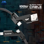 Majentik CL-012 4-in-1 Fast Charging Data Cable – 100W PD Fabric Braided with Auto Power-Off (1M)