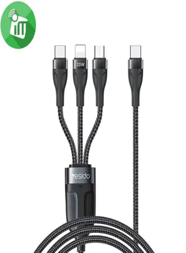 Yesido CA89 3in1 Type-C to Type-C + Lightning 20W + Micro Charging Cable (1.2M)