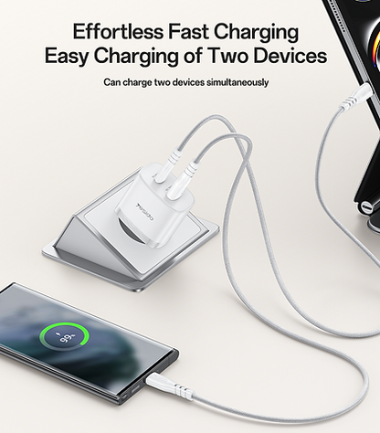 شاحن جداري سريع Yesido YC110 بقوة 45 واط - منفذ PD ومنفذ QC مع كابل Type-C to Type-C