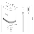 Yesido YC110 45W Dual Port Fast Wall Charger – 45W PD + 18W QC with Type-C to Type-C Cable