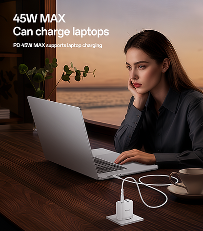 شاحن جداري سريع Yesido YC110 بقوة 45 واط - منفذ PD ومنفذ QC مع كابل Type-C to Type-C
