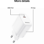 Yesido YC105 20W PD Fast Wall Charger – Single Type-C Port with Type-C to Type-C Cable