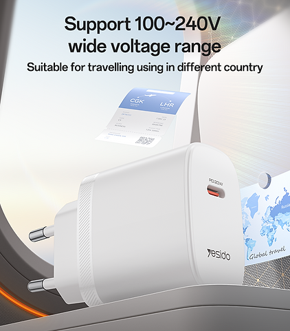 شاحن Yesido YC105 السريع بقوة 20 واط - منفذ Type-C PD مع كابل Type-C to Type-C