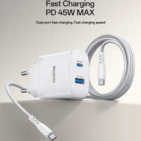 Yesido YC110 45W Dual Port Fast Wall Charger – 45W PD + 18W QC with Type-C to Type-C Cable