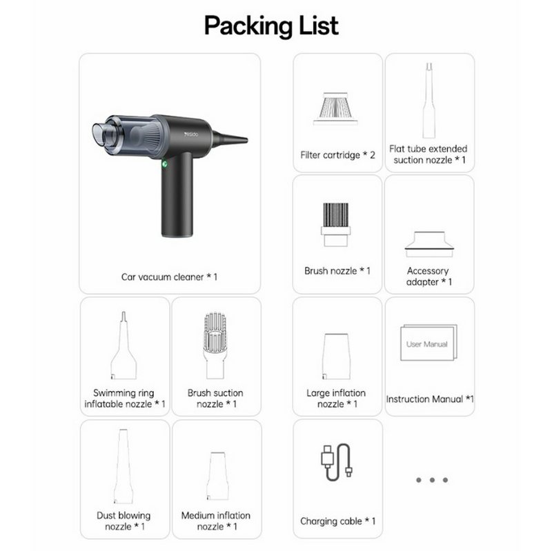 Yesido VC15 Cordless Car Vacuum Cleaner – 10000Pa Suction & Blowing Dual-Use with 100-Gear LED Display
