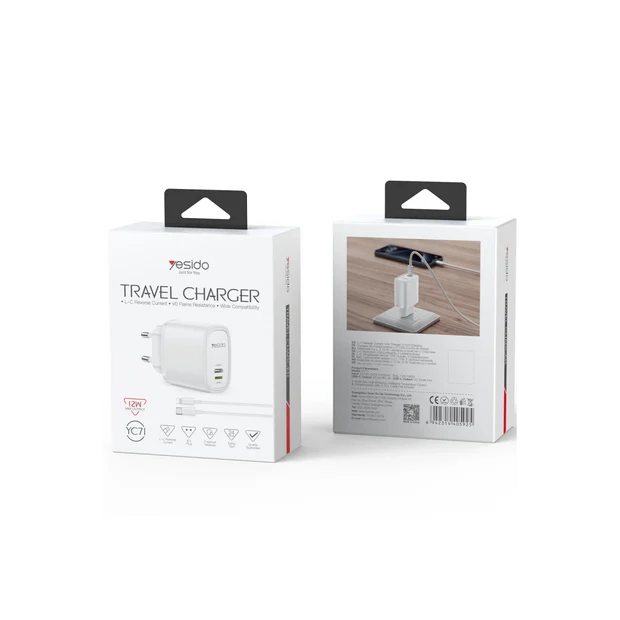 Yesido YC71 12W Dual Port Travel Charger – Includes 1M Type-C to Lightning Cable