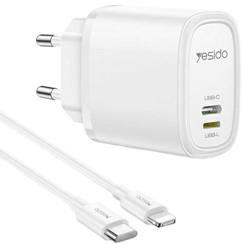 شاحن سفر Yesido YC71 بقوة 12 واط - منفذين مع كابل Type-C to Lightning بطول 1 متر