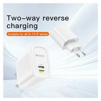 شاحن سفر Yesido YC71 بقوة 12 واط - منفذين مع كابل Type-C to Lightning بطول 1 متر