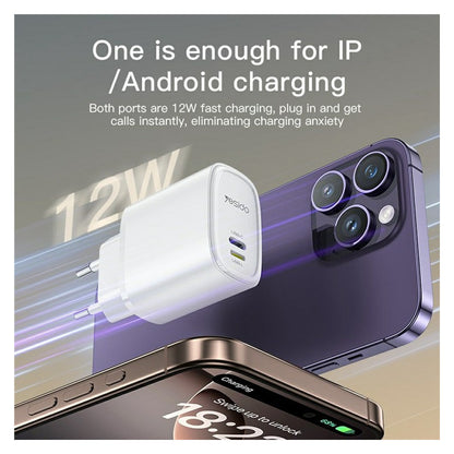 شاحن سفر Yesido YC71 بقوة 12 واط - منفذين مع كابل Type-C to Lightning بطول 1 متر