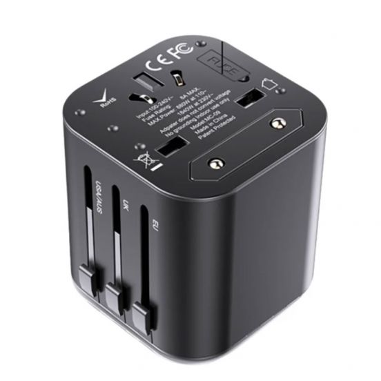 Yesido MC09 4-in-1 Universal Travel Adapter – Compact Folding Design for AU, US, EU, and UK