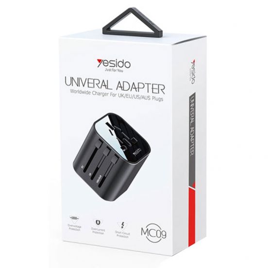 Yesido MC09 4-in-1 Universal Travel Adapter – Compact Folding Design for AU, US, EU, and UK